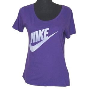 Nike Women S Purple Athleisure Casual Short Sleeve Big Swoosh Logo T-shirt Tee